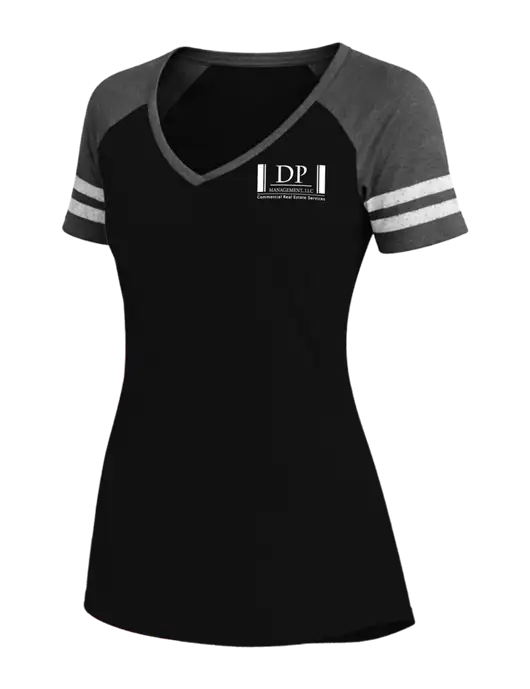 Womens Black/Charcoal Heather V-Neck Game Tee w/DP Management Logo