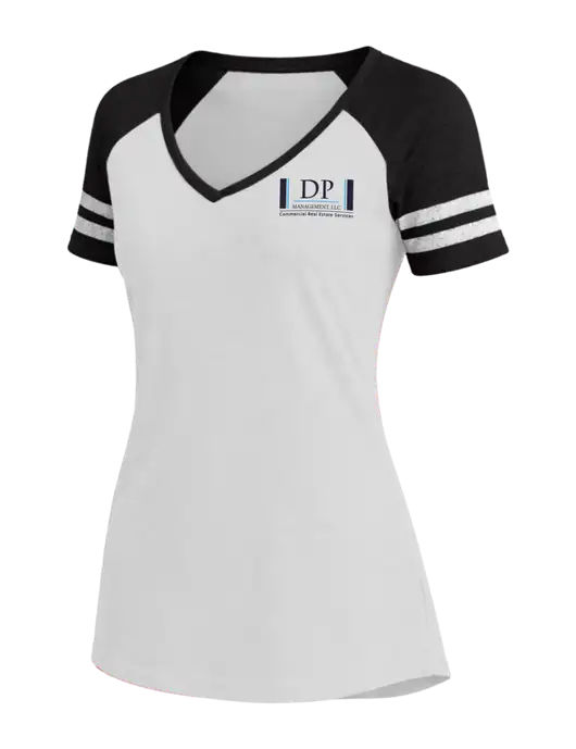 Womens White/Black V-Neck Game Tee w/DP Management Logo