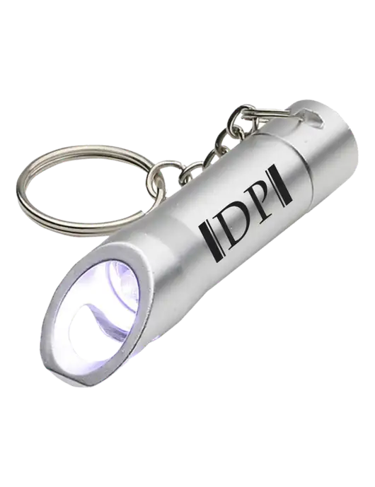 Silver Pocket LED Flashlight with Bottle Opener & Keychain w/DP Management Icon Logo