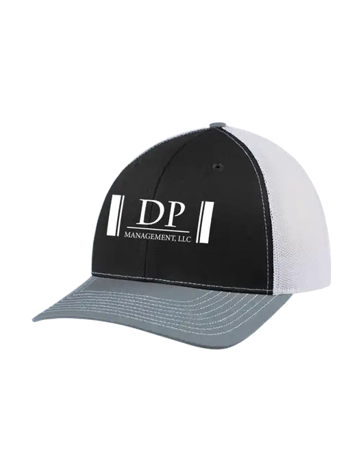 Richardson Adjustable Snapback Original 112 Trucker Cap Black/Light Heather Grey/White Mesh w/DP Management Logo