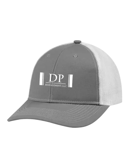 Snapback Ponytail Trucker Cap Light Medium Heather Grey w/White Mesh w/DP Management Logo