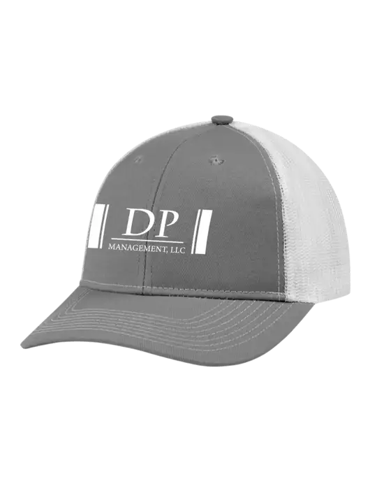 Snapback Ponytail Trucker Cap Light Medium Heather Grey w/White Mesh w/DP Management Logo