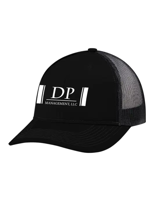 Snapback Ponytail Trucker Cap Black w/Black Mesh w/DP Management Logo