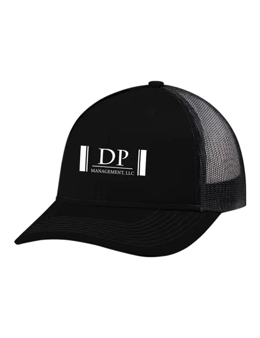 Snapback Ponytail Trucker Cap Black w/Black Mesh w/DP Management Logo