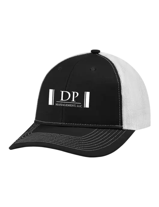 Snapback Ponytail Trucker Cap Black w/White Mesh w/DP Management Logo