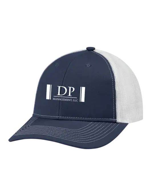 Snapback Ponytail Trucker Cap Navy w/White Mesh w/DP Management Logo