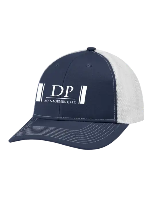 Snapback Ponytail Trucker Cap Navy w/White Mesh w/DP Management Logo