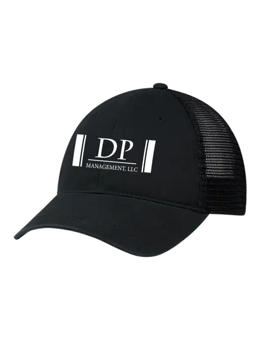 Richardson 111 Garment Washed Trucker Cap Black w/Black Mesh w/DP Management Logo