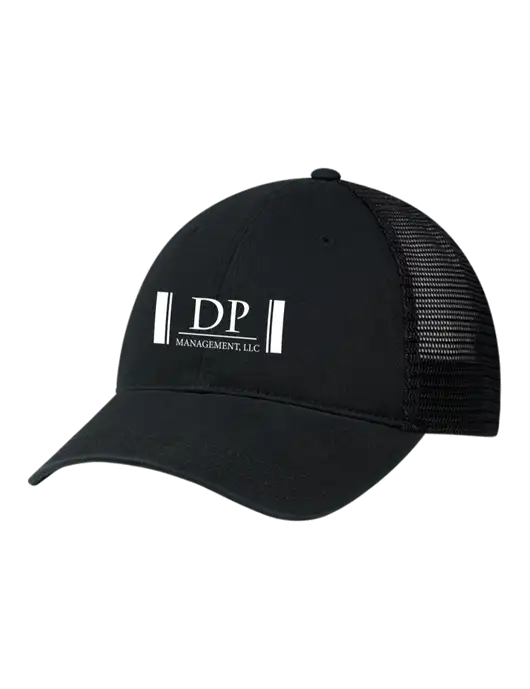 Richardson 111 Garment Washed Trucker Cap Black w/Black Mesh w/DP Management Logo