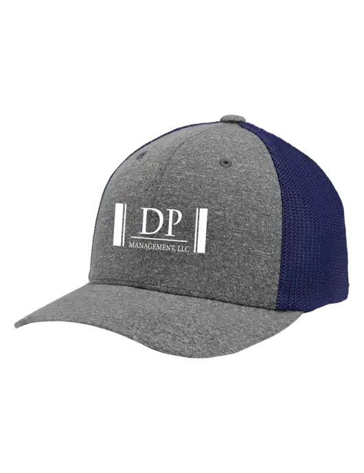 Flexfit Navy/Medium Grey Heather Melange Mesh Back Trucker Cap w/DP Management Logo