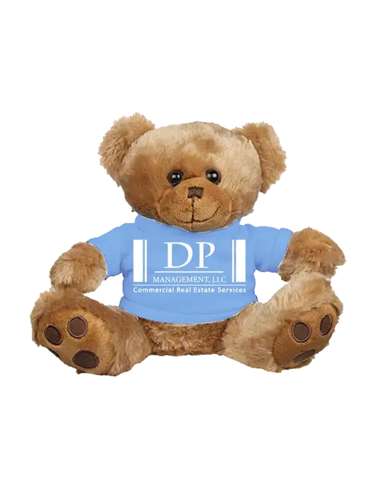 8 1/2 Cuddly Brown Bear With Light Blue T-Shirt w/DP Management Logo