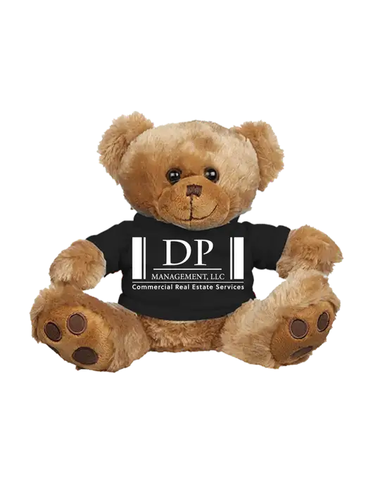 8 1/2 Cuddly Brown Bear With Black T-Shirt w/DP Management Logo