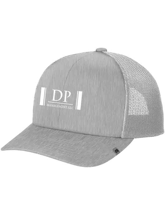 TravisMathew Light Medium Grey Heather Cruz Trucker Cap w/DP Management Logo