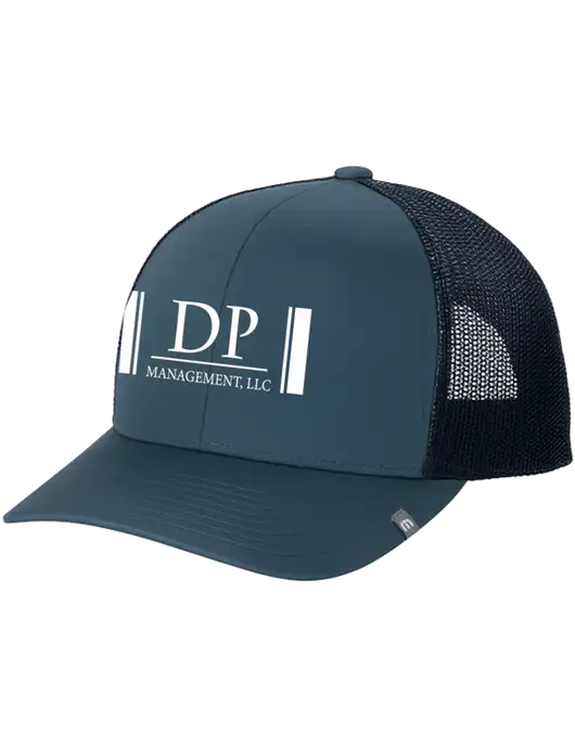 TravisMathew Dark Slate Blue Cruz Trucker Cap w/DP Management Logo