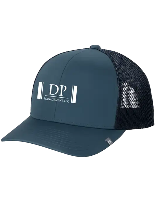 TravisMathew Dark Slate Blue Cruz Trucker Cap w/DP Management Logo
