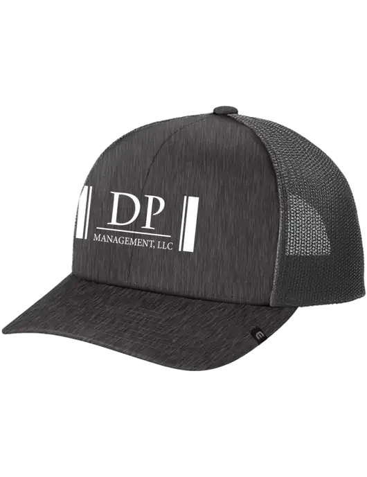 TravisMathew Very Dark Grey Heather Cruz Trucker Cap w/DP Management Logo