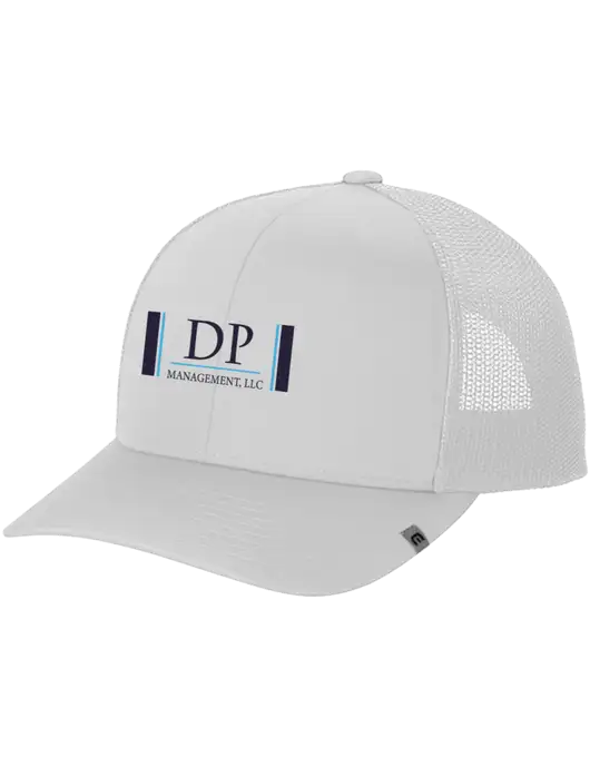 TravisMathew White Cruz Trucker Cap w/DP Management Logo