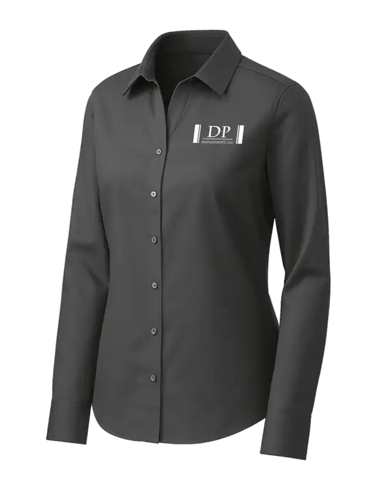 Brooks Brothers Womens Dark Grey Wrinkle-Free Stretch Pinpoint Shirt w/DP Management Logo