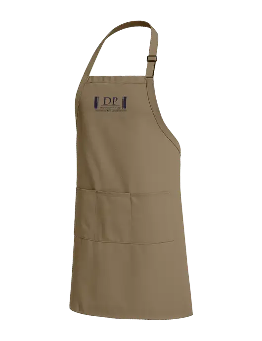 Easy Care Extra Long Bib Dark Tan Apron with Stain Release w/DP Management Logo