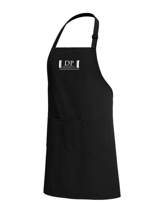 Easy Care Extra Long Bib Black Apron with Stain Release w/DP Management Logo