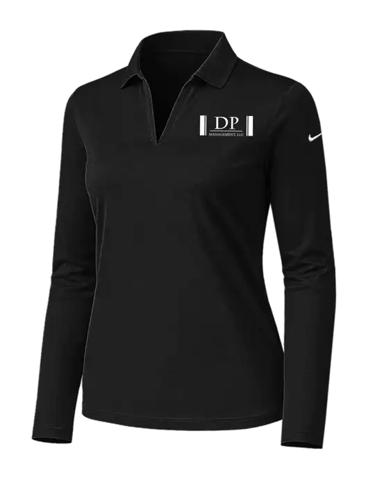 Nike Womens Black Dri-FIT Micro Pique 2.0 Long Sleeve Polo w/DP Management Logo