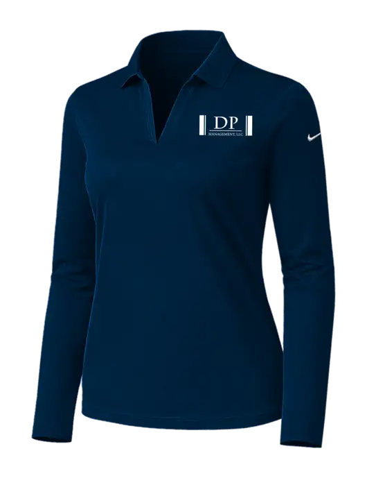 Nike Womens Navy Dri-FIT Micro Pique 2.0 Long Sleeve Polo w/DP Management Logo