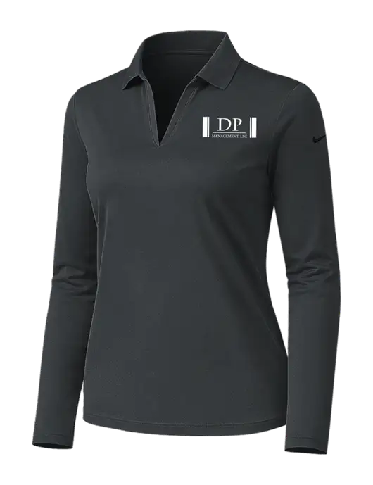Nike Womens Dark Grey Dri-FIT Micro Pique 2.0 Long Sleeve Polo w/DP Management Logo
