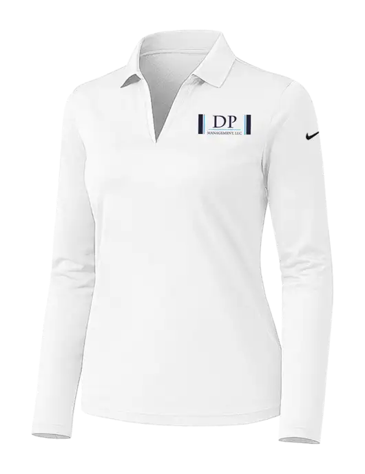 Nike Womens White Dri-FIT Micro Pique 2.0 Long Sleeve Polo w/DP Management Logo
